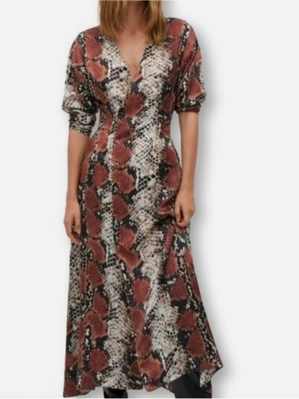 Mango Brown Snake-Print Maxi Dress